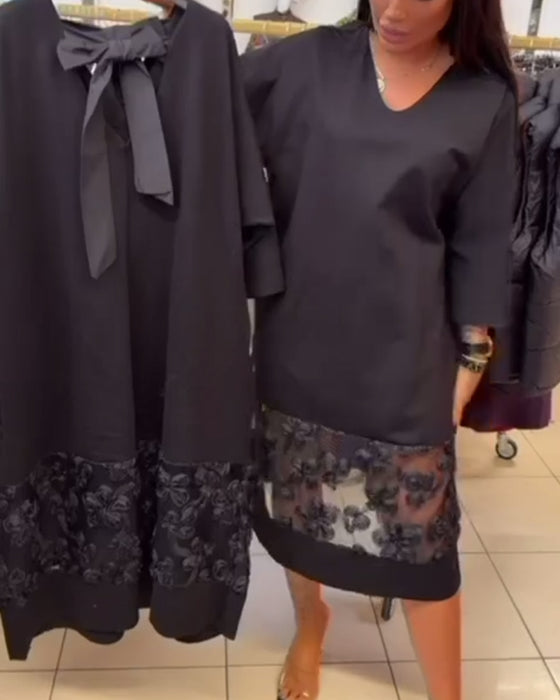 Stylish Back Bow V-Neck Dress