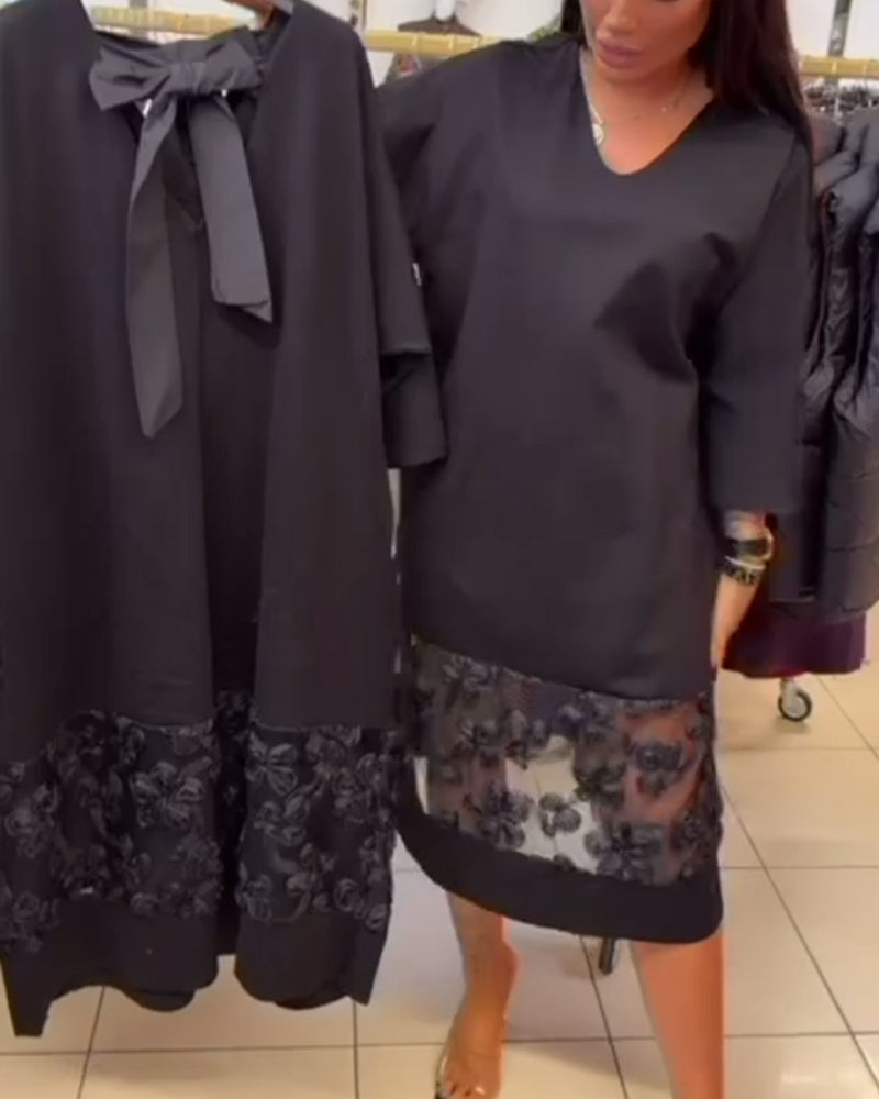 Stylish Back Bow V-Neck Dress