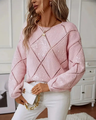 Elegant Hollow-Out Sequin Pullover