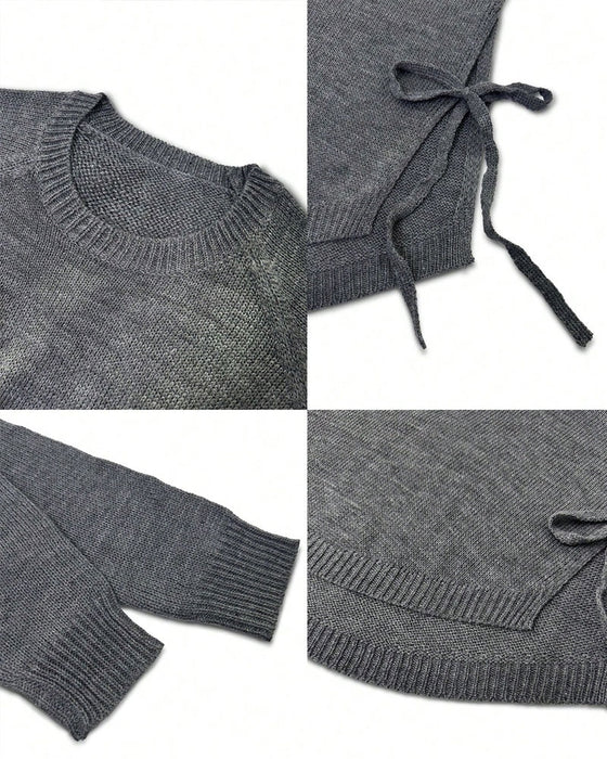 Raglan Sleeve Knot Side Sweater