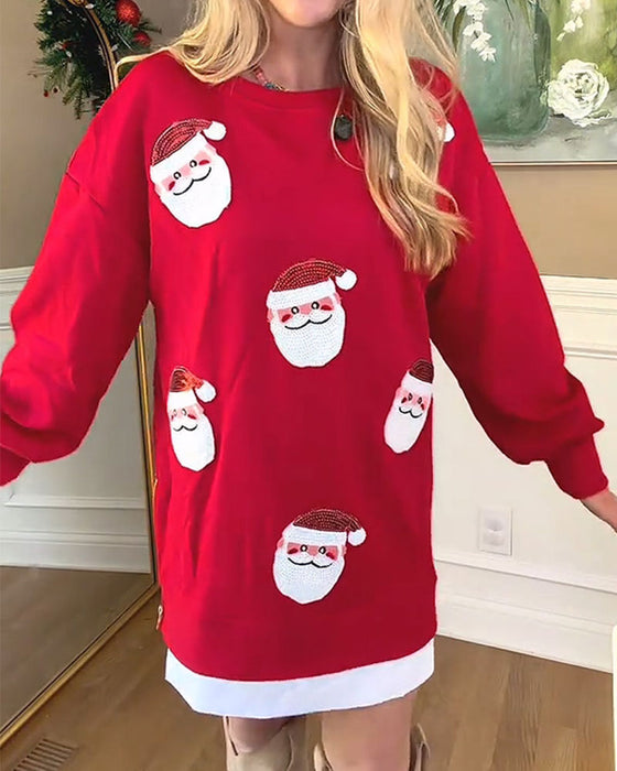 Santa Claus Print Spliced Sweatshirt Dress