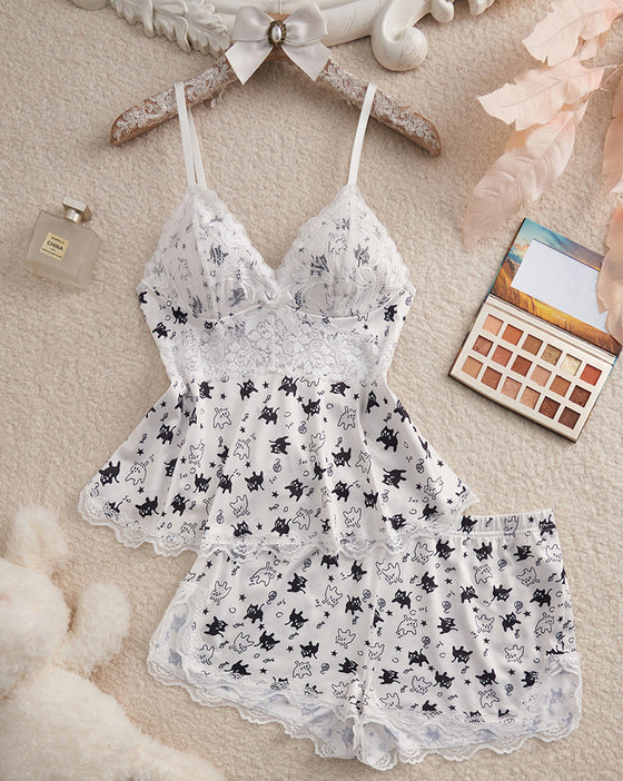 Lace Patchwork Sexy Pajama Set
