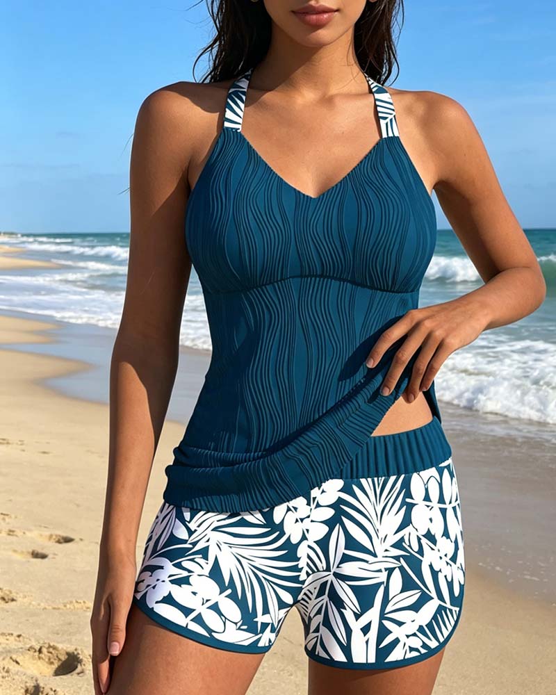 Halter Tank Top Print Tankini