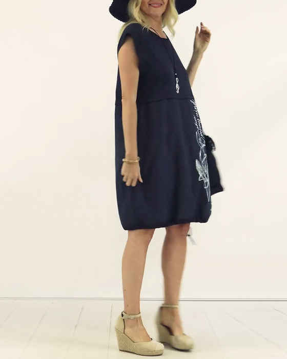 Round Neck Sleeveless Printed Dress