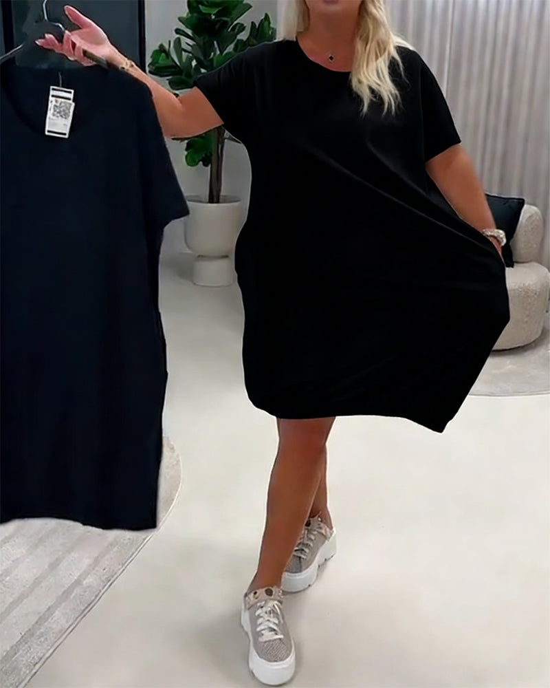 Short Sleeve Round Neck Loose-Fit Dress