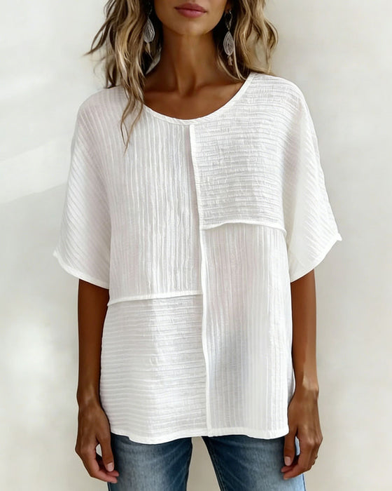 Vertical Textured Patchwork Loose Top