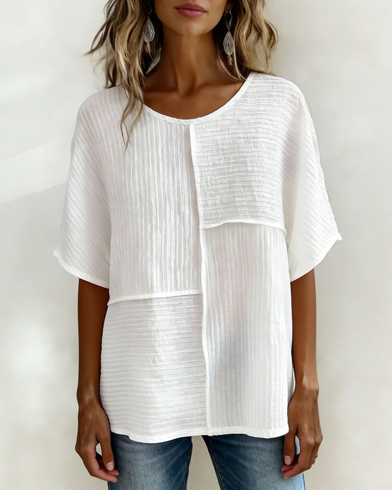 Vertical Textured Patchwork Loose Top