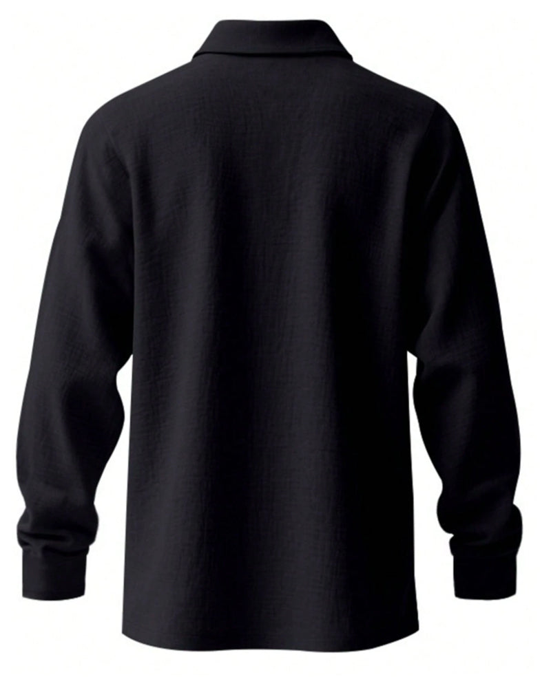Men's Lightweight Loose Linen Long Sleeve Polo Shirt