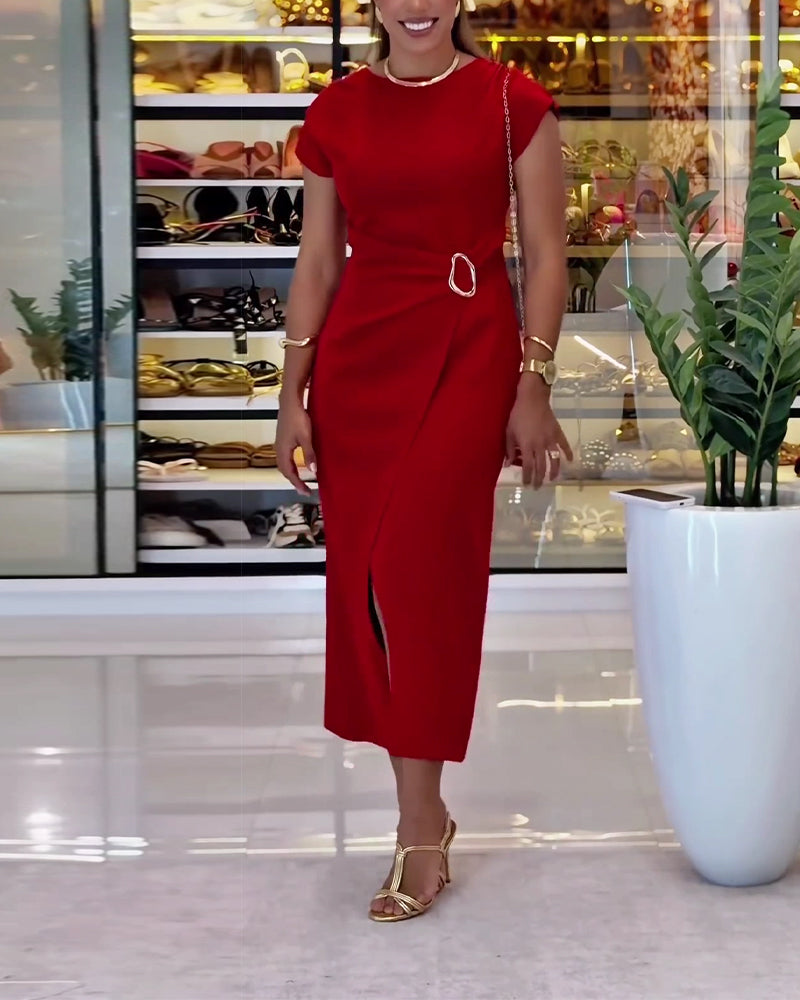 Elegant Fitted Waist Slit Dress