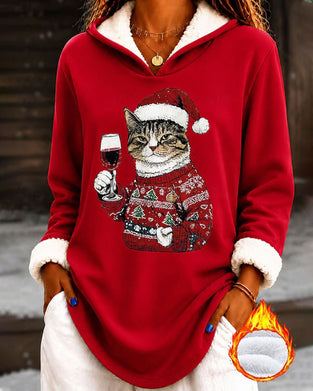 Hooded Holiday Print Relaxed Hoodie