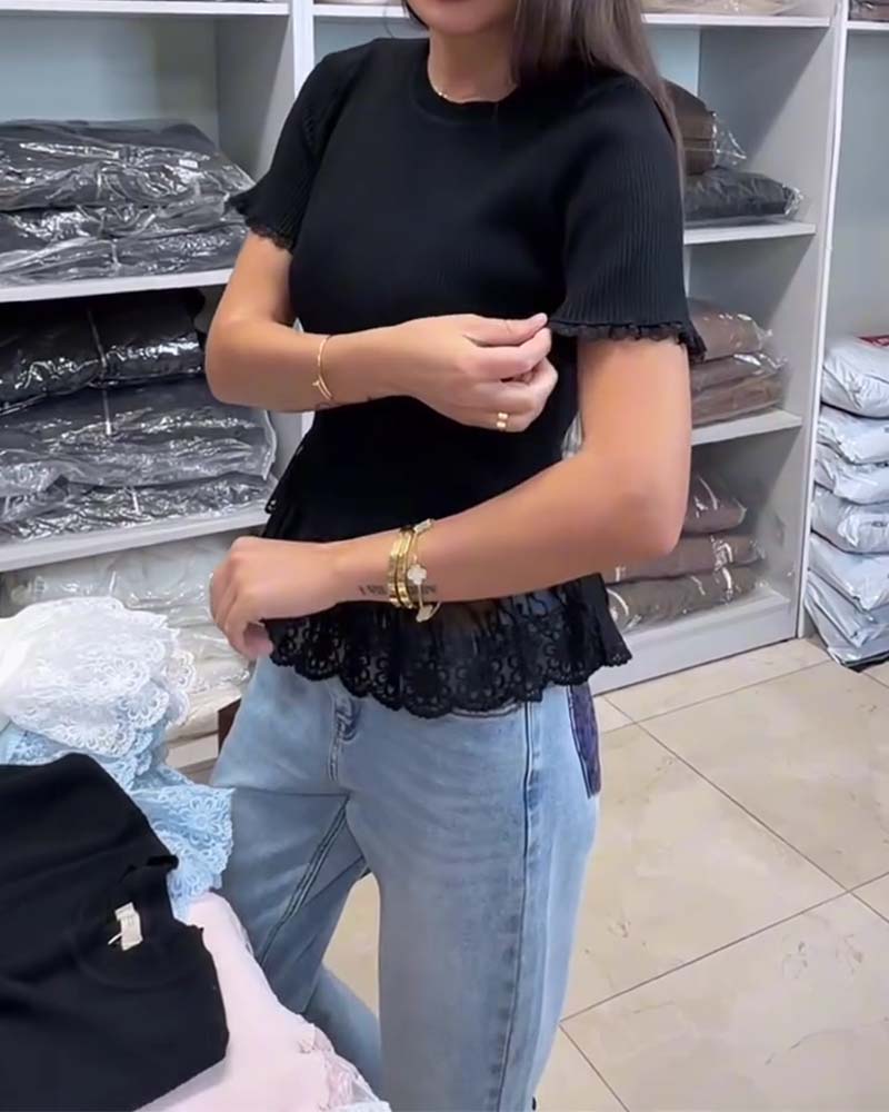 Solid Color Patchwork Ribbed Top