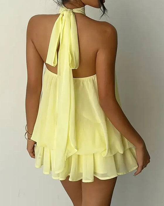 Halter Neck Chiffon Mini Dress