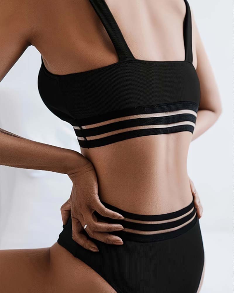 Stripe Patchwork Minimalist Solid Bikini