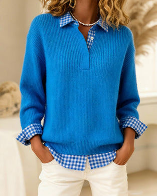 Solid Color Plaid Patchwork Jumper