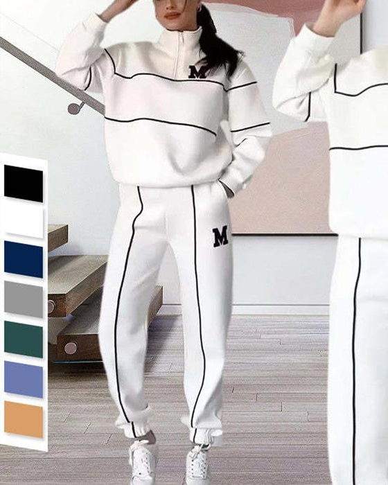 Women's Casual Letter M Long Sleeve Two Piece Set