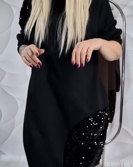 Round Neck Sequined Patchwork Dress