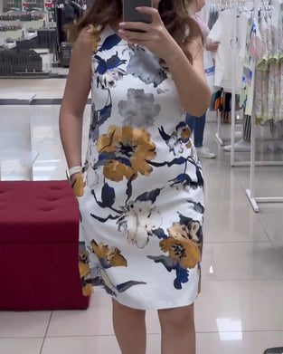 Floral print sleeveless elegant dress