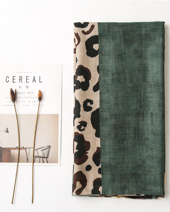 Women's Leopard Patchwork Print Fringe Shawl Scarf