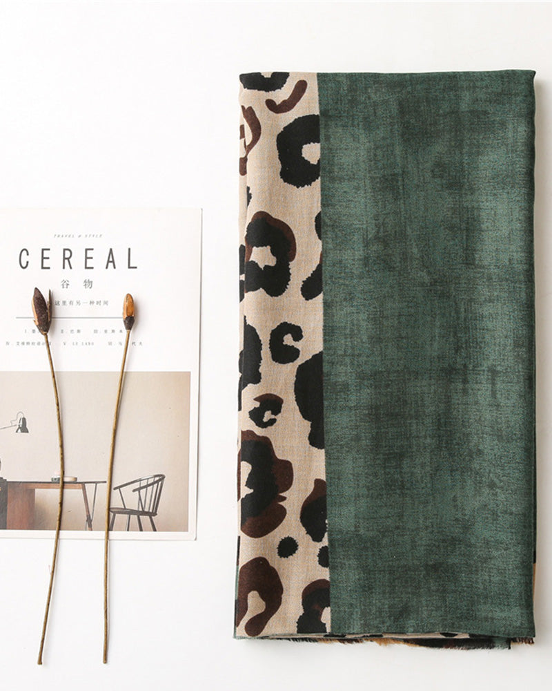 Women's Leopard Patchwork Print Fringe Shawl Scarf