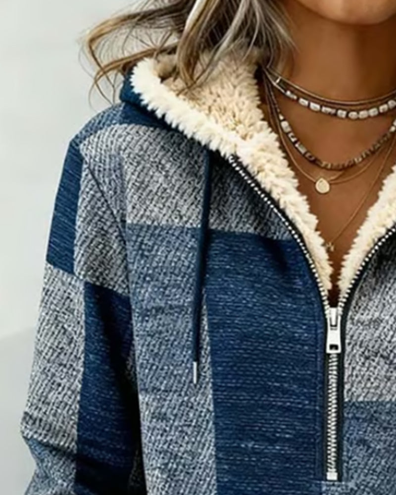 Half-Zip Color-Blocked Stylish Hooded Sweatshirt