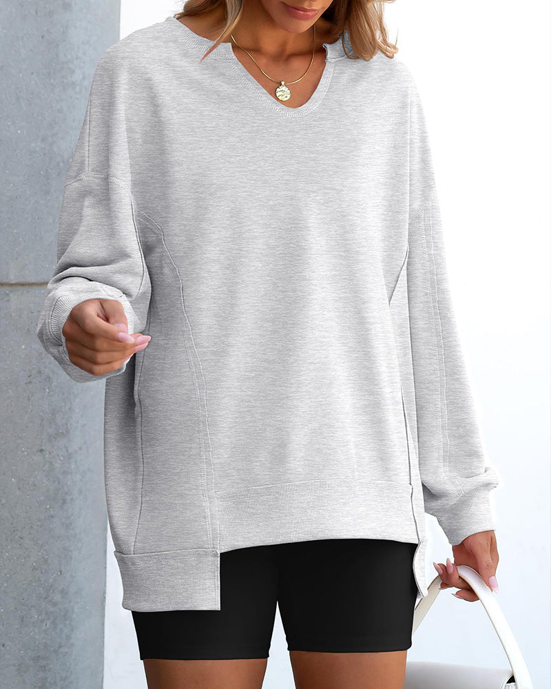 Small V-Neck Loose Casual Long Sleeve Sweatshirt
