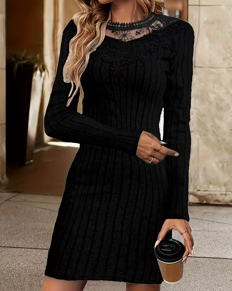 Crew Neck Long Sleeve Fashion Dress