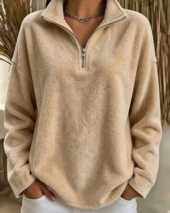 Zip Small Stand Collar Pullover Sweatshirt
