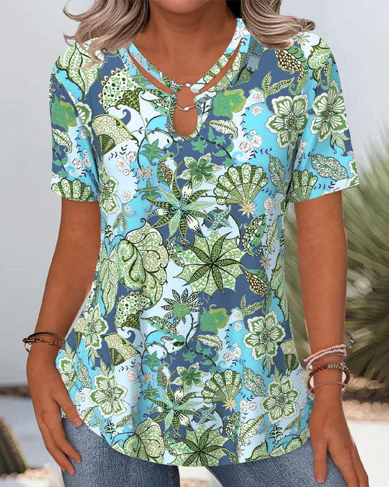 Short-Sleeved Floral All-Match Blouse