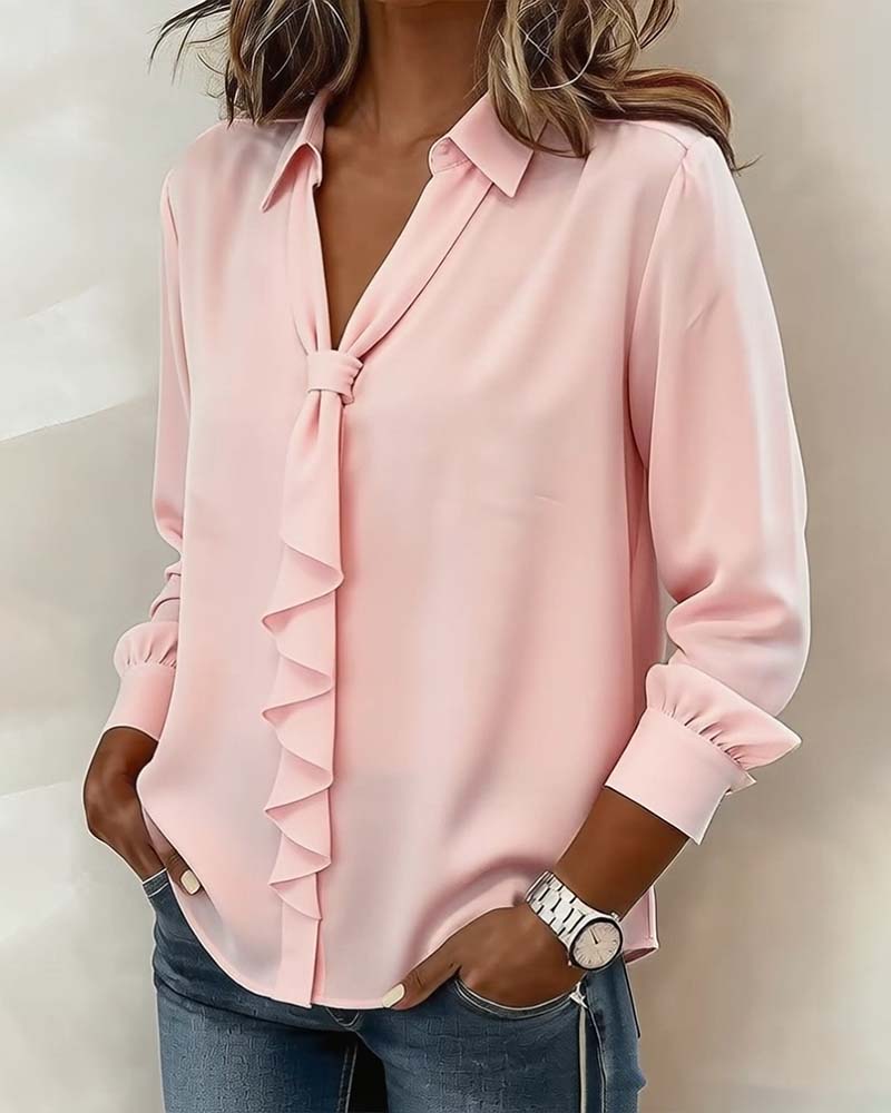 Ruffle Tie Long Sleeve Blouse
