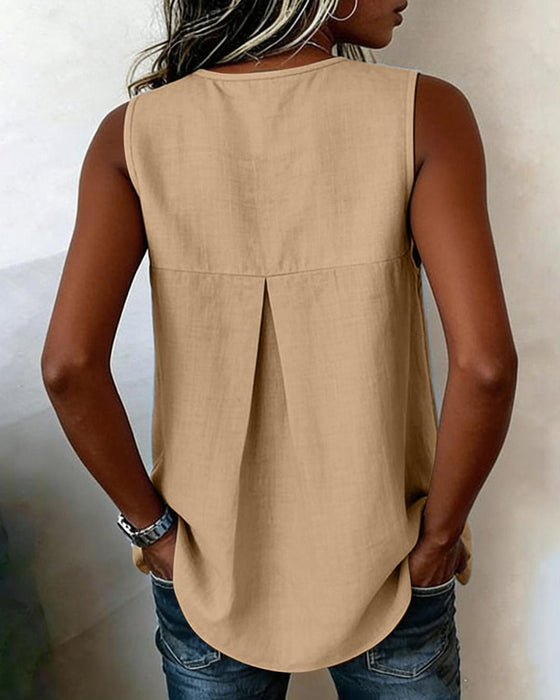 Drawstring Sleeveless Button Blouse