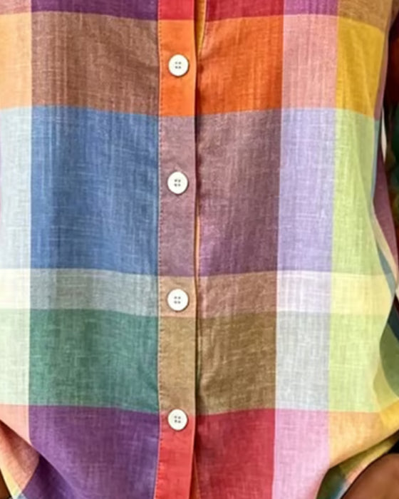 Colorful Checkered Button Front Relaxed Blouse