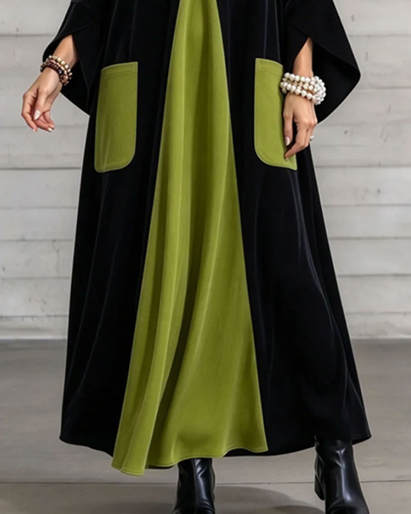 V-Neck Color-Block Maxi Dress
