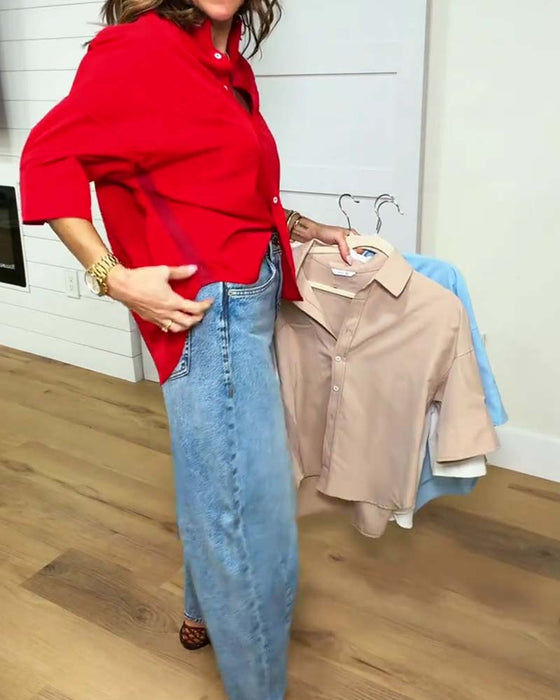 Lapel Loose Solid Shirt