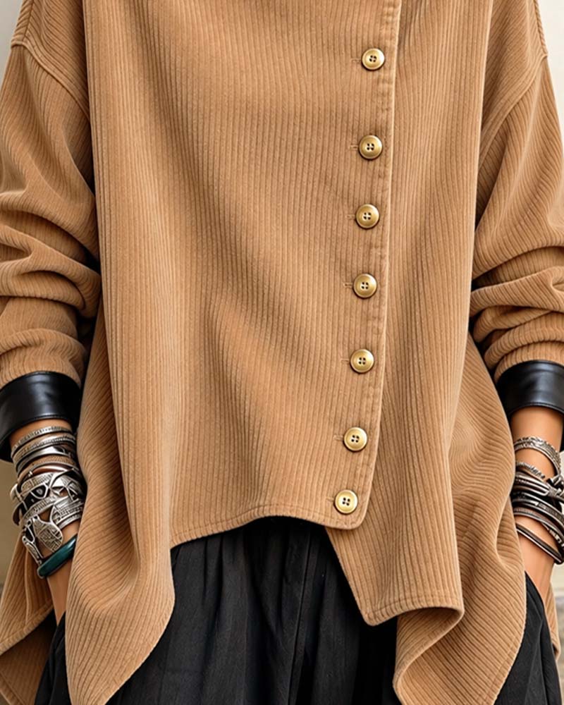 Corduroy Diagonal Button Loose Top