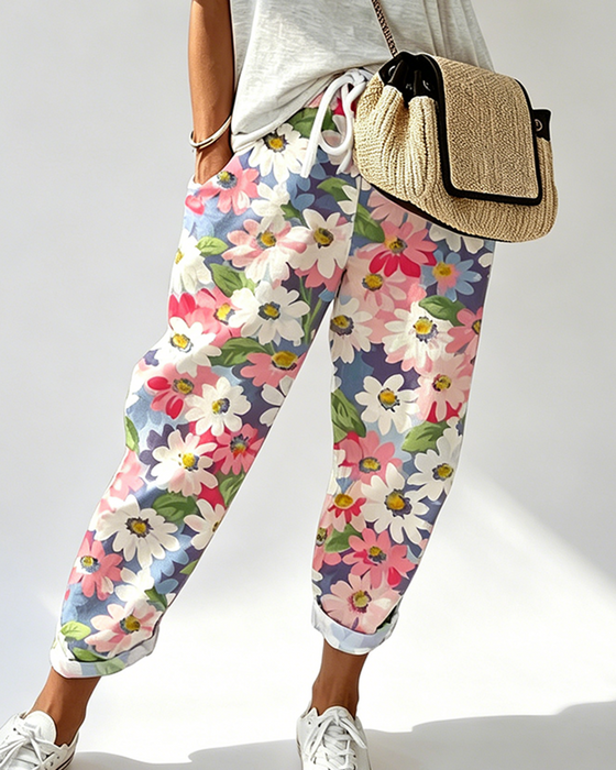 Printed Color Block Casual Pants