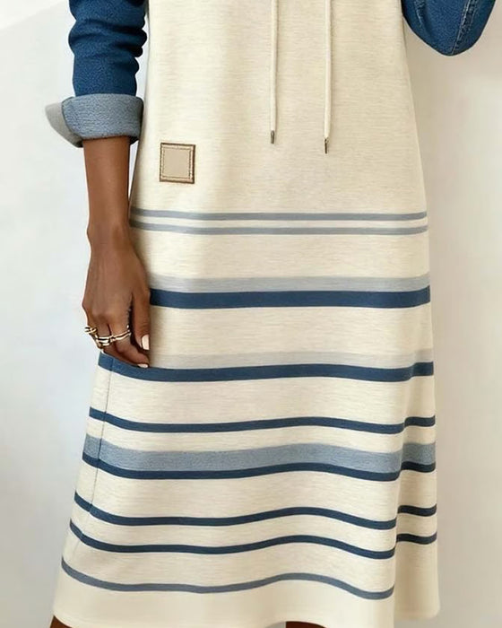 Hooded Striped Color Block Dress