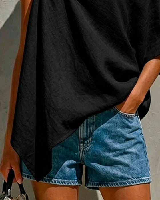 One-Shoulder Knot Asymmetric Blouses