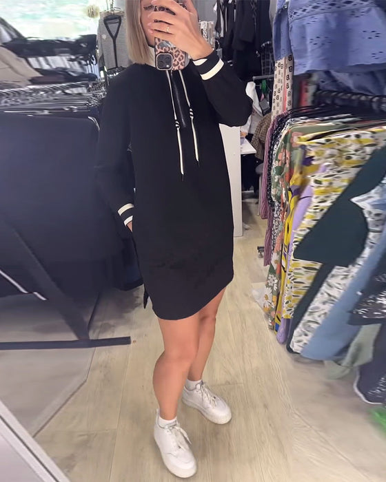 Casual stand collar long sleeve drawstring dress