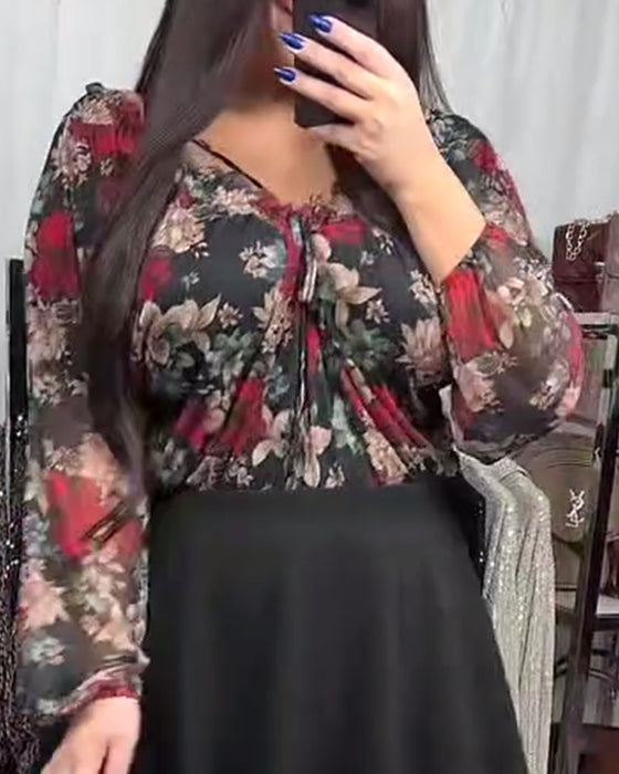 Fashionable Floral V-Neck Blouse