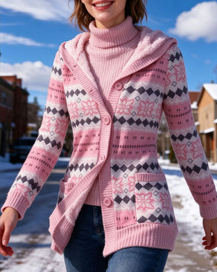 Printed Hooded Button Down Coat