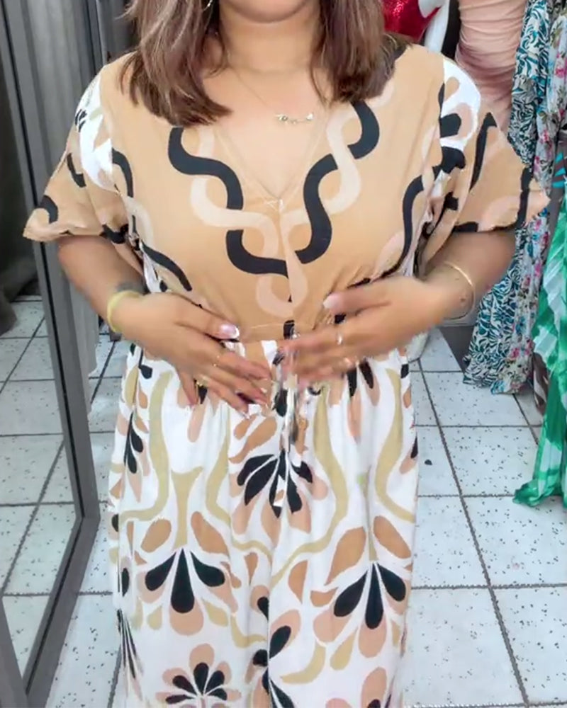 Color Block Floral Short Sleeve Maxi Dress