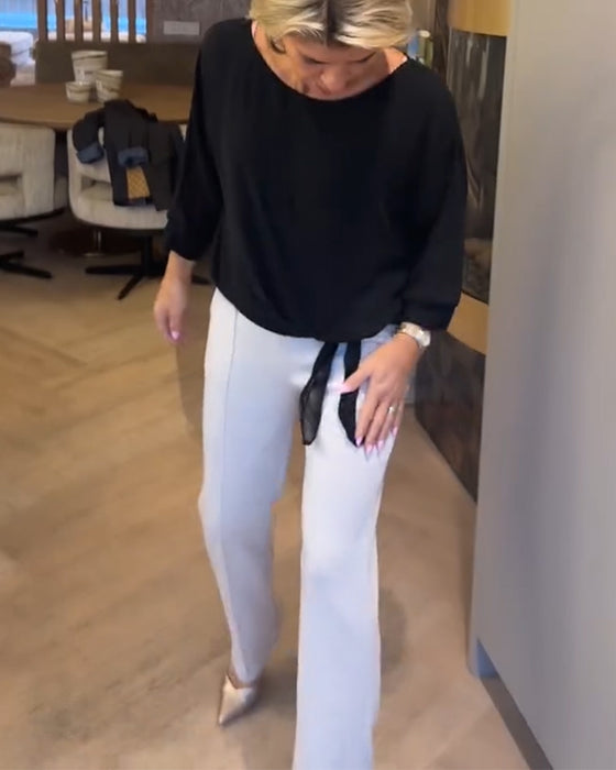 Simple Crewneck Solid Blouse