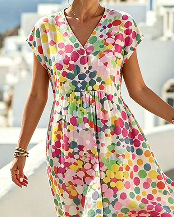 Polka Dot V-Neck Waist Dress