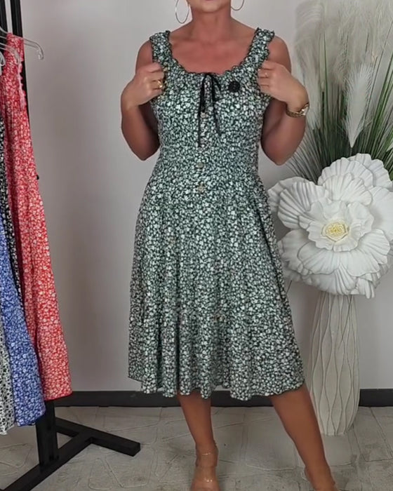 Floral Suspender Lace-Up Waist Dress