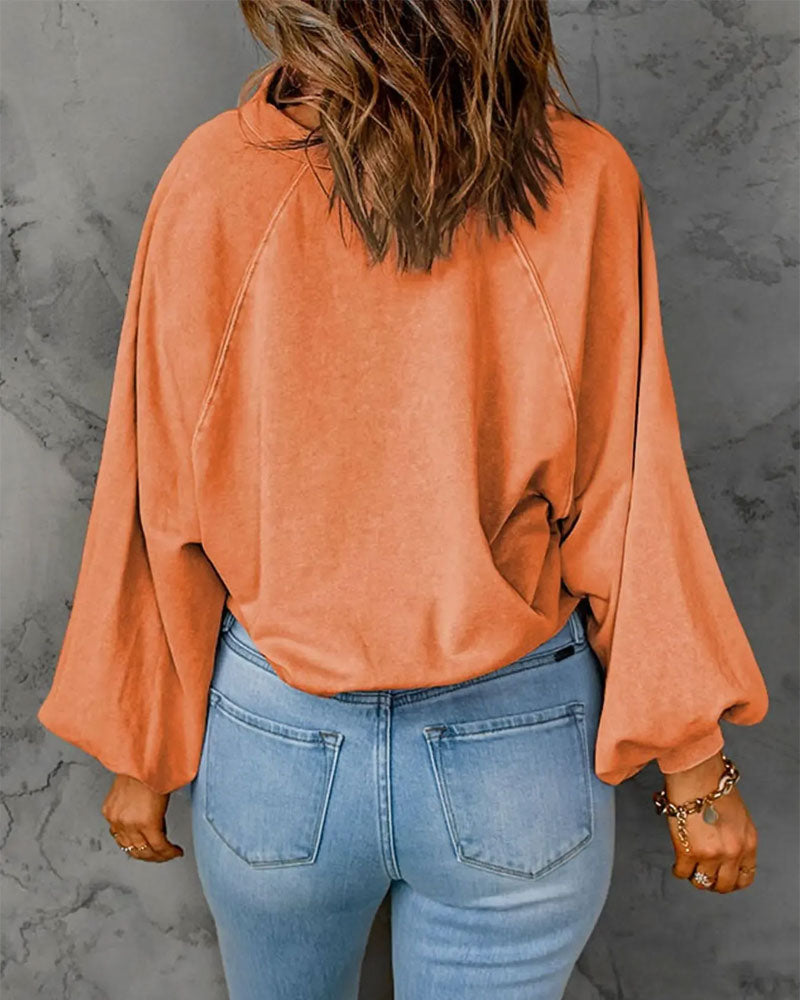 Lapel Button Solid Sweatshirt