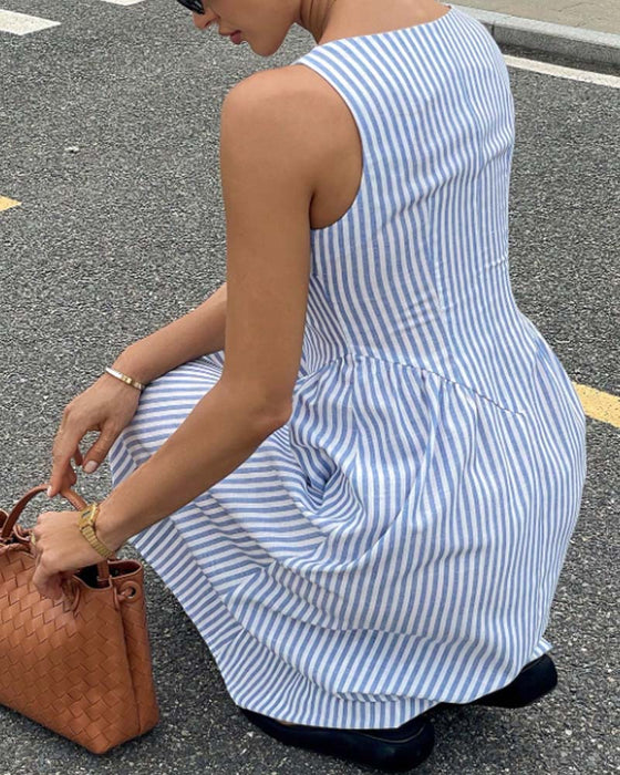 Sleeveless Striped A-Line Dress