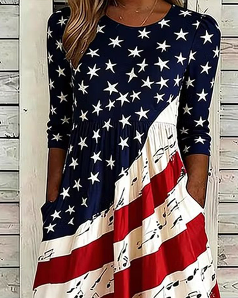 Printed Round Neck Midi Dress