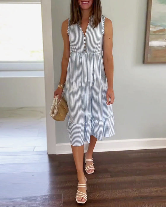 Pinstripe print sleeveless button dress