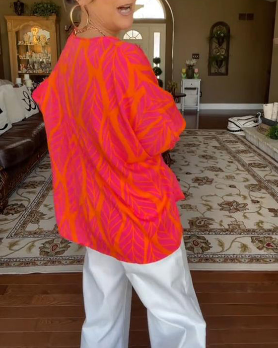 Round Neck Loose Print Blouse