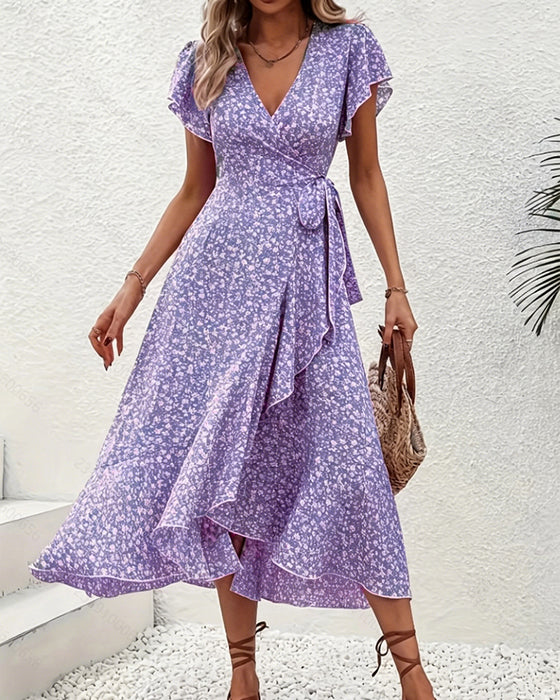 Small Floral Tie-Front Vacation Dress